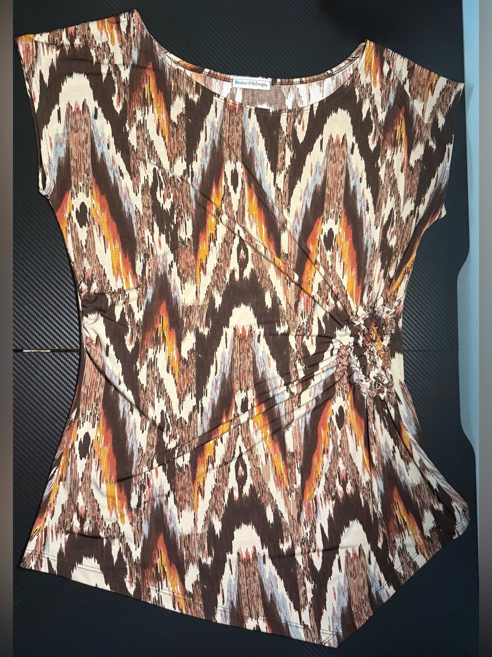 🤎✨ Bleecker & McDougal Y2K Abstract Ikat Print  Gathered Side Stretch Top Sz L